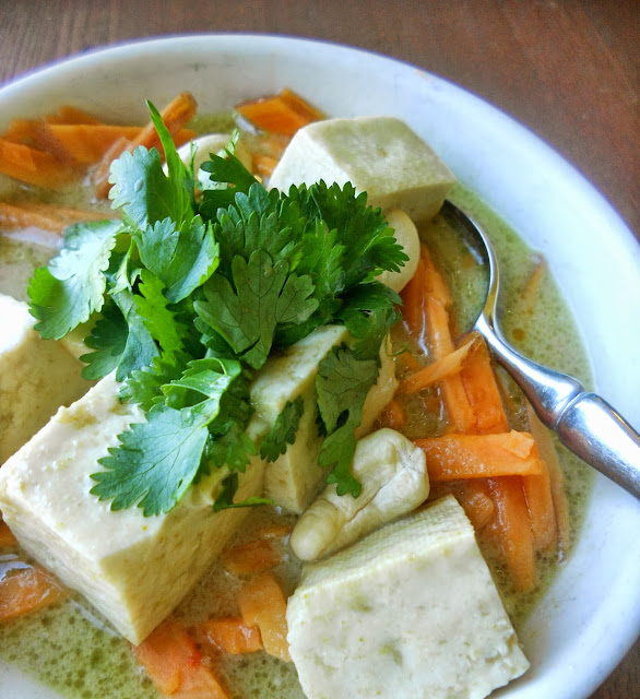 Savouring Stella Green Curry Tofu over Sweet Potato Noodles