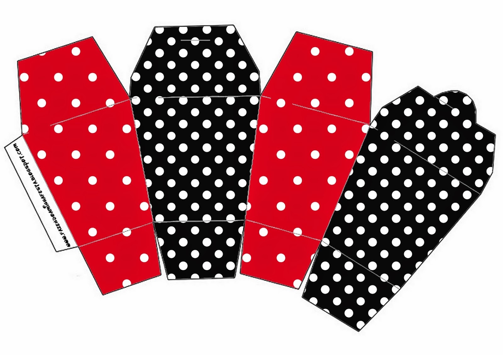 Rojo, Negro y Lunares Blancos: Cajas para Imprimir Gratis. Caja tipo "de comida china" de Rojo, Negro y Lunares Blancos.