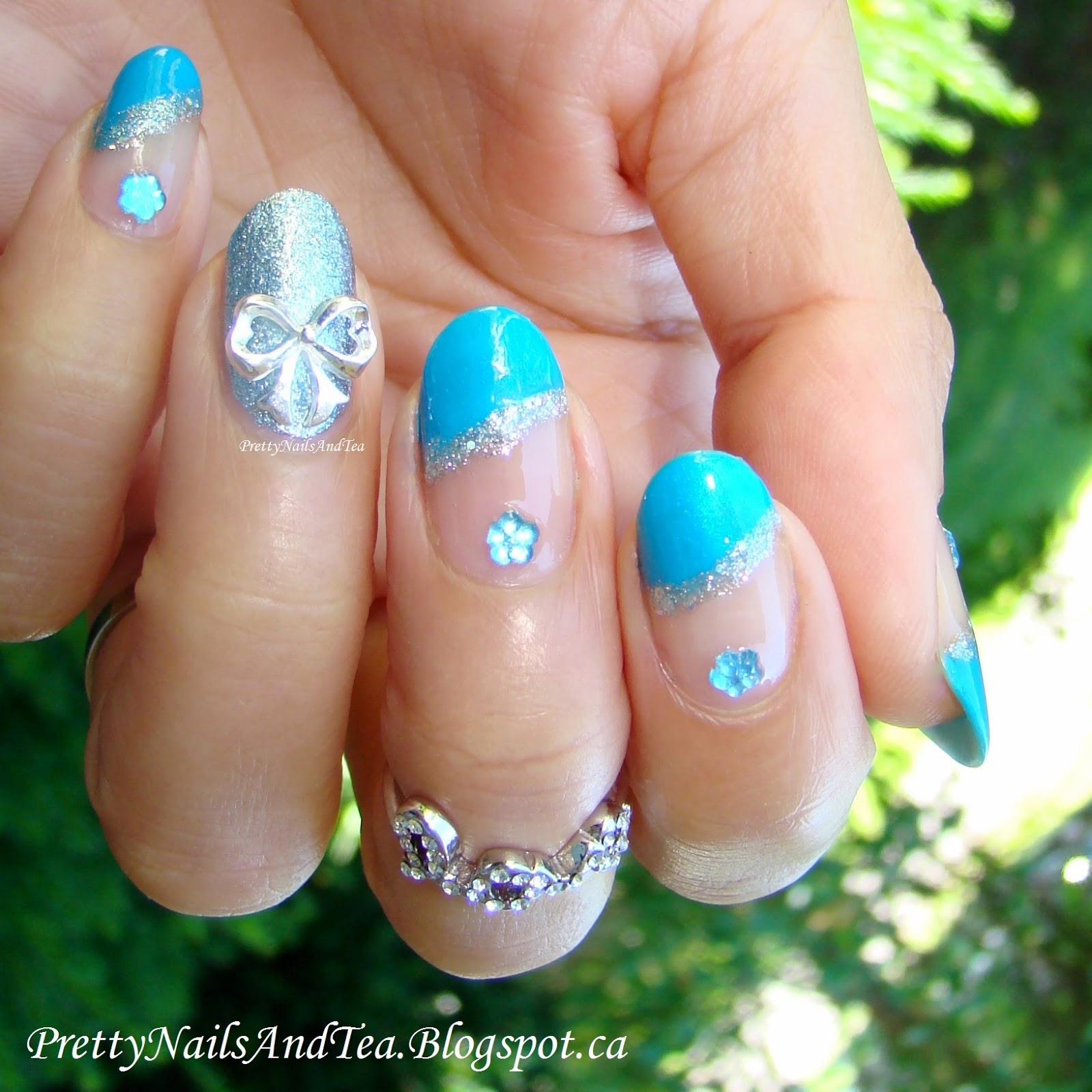 blue French with silver 3d bow