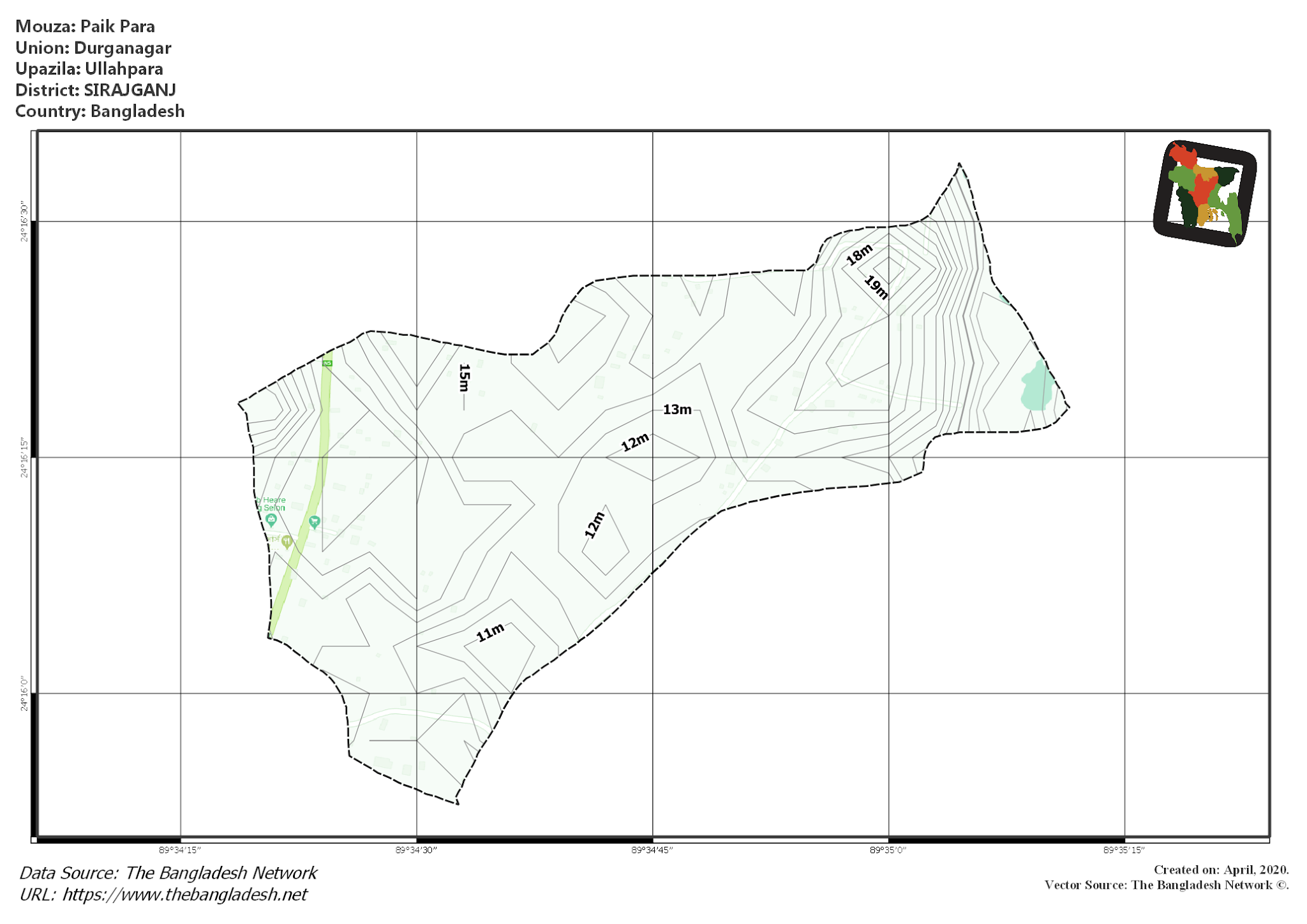 Map of Paik Para Mouza of Ullahpara Upazila, SIRAJGANJ, Bangladesh.