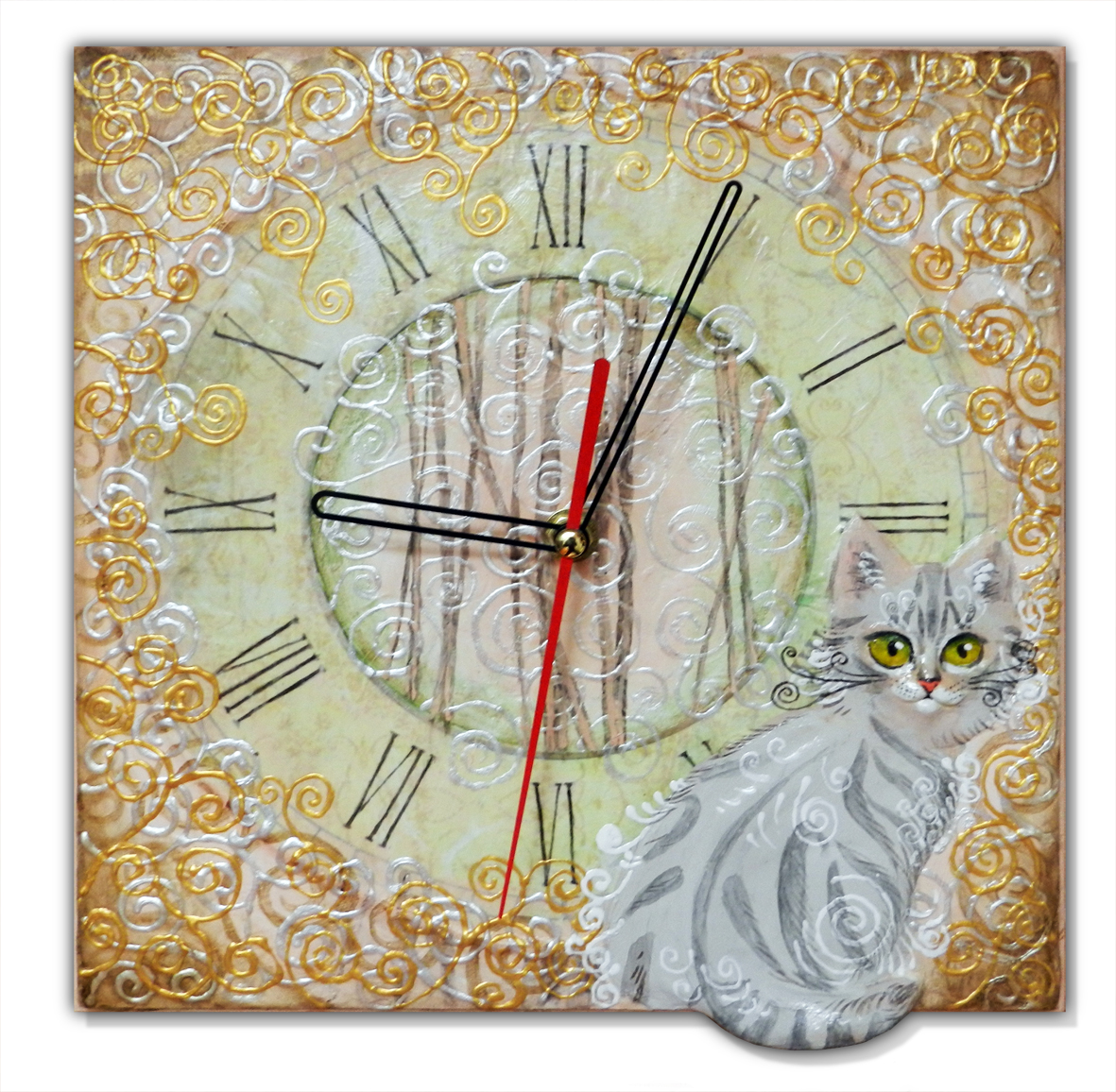 Включи кот на час. Часы с кошками декупаж. Кот и часы. Кот с часами вышивка. Часы с котами настенные.