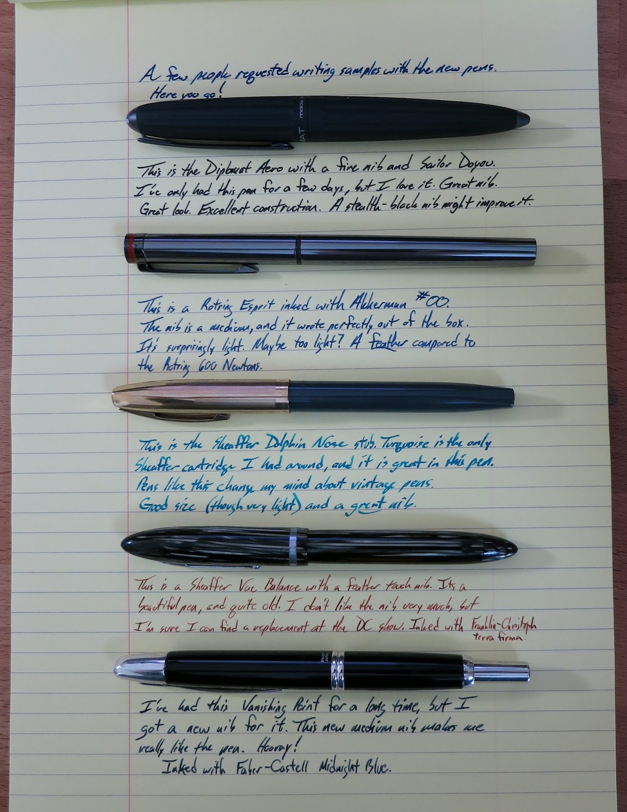 Quick Writing Samples with some new pens.