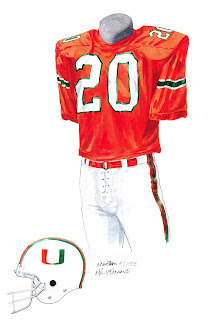 1983 University of Miami Hurricanes football uniform original art for sale