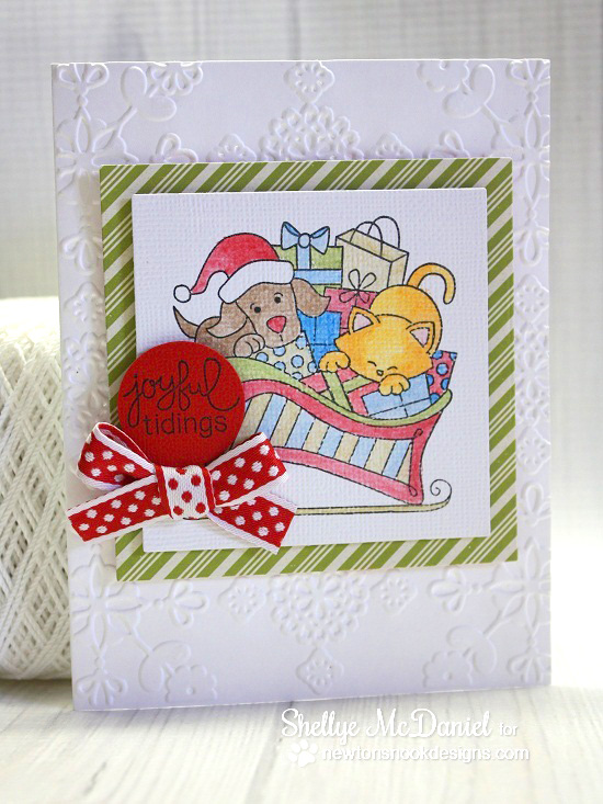 Cat and Dog in Sleigh Christmas Card by Shellye McDaniel for Newton's Nook Designs - Christmas Delivery Stamp Set