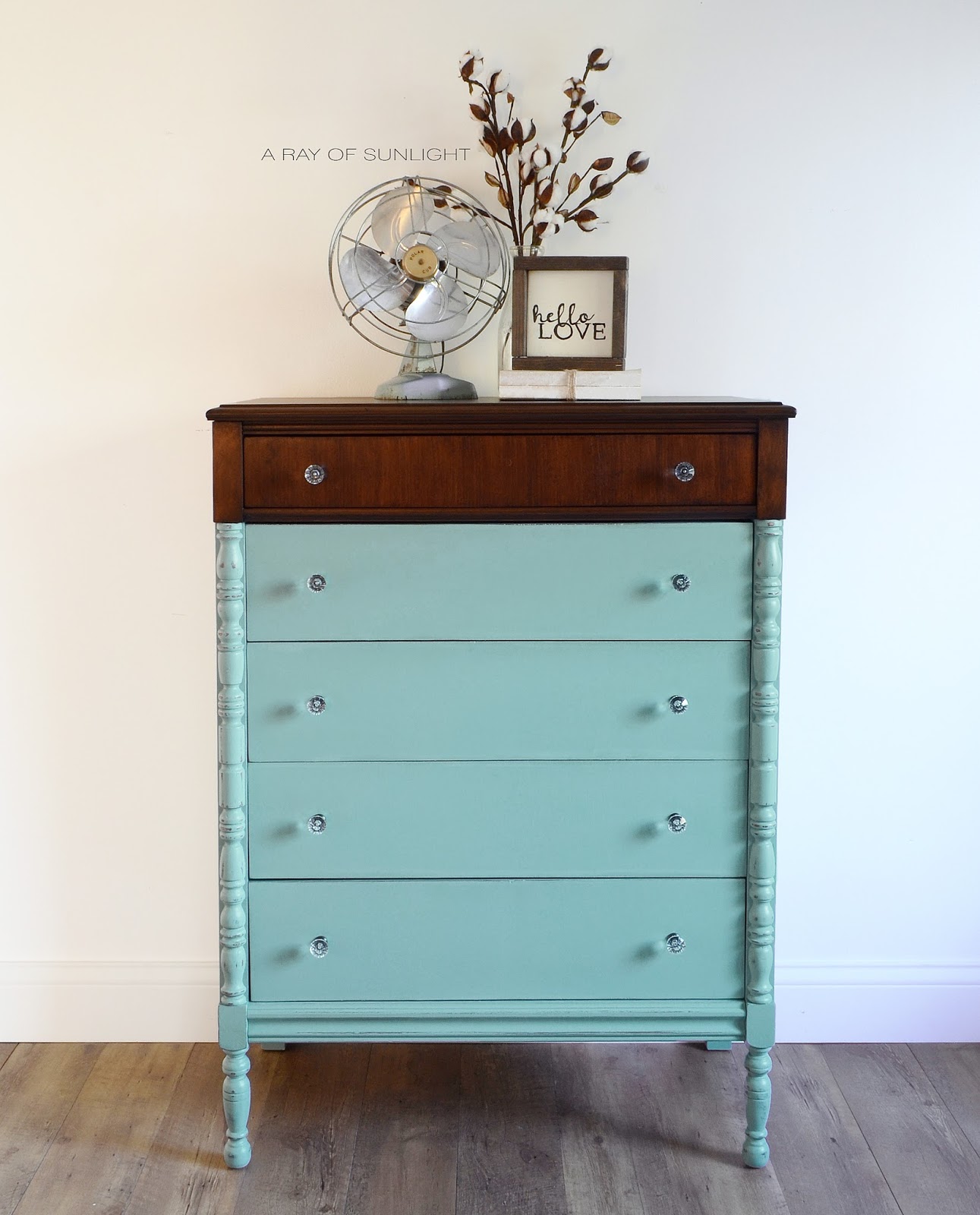 Paint Dipped Highboy Dresser In Teal