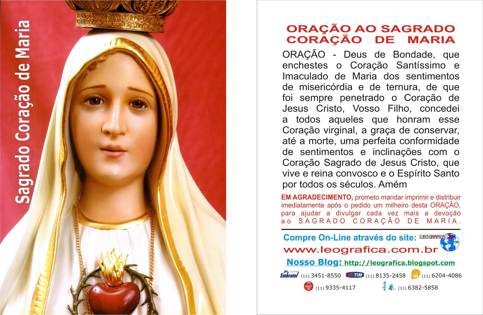 LEO GRAFICA Gráfica de Santinhos para Promessa: Sagrado Coração de Maria