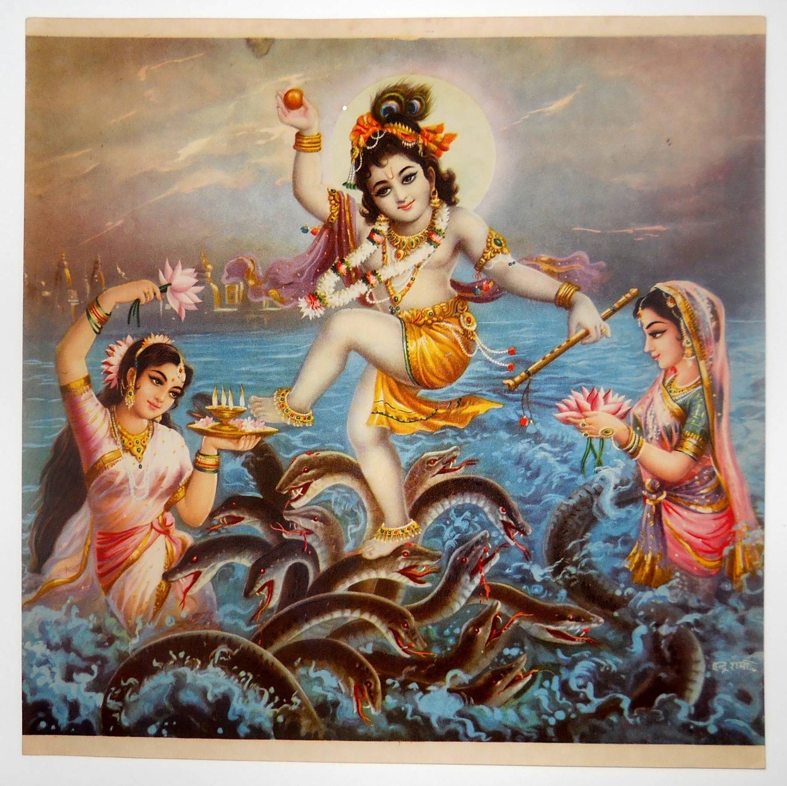 Krishna Dancing on Kaliya Naag - Vintage Print - Old ...