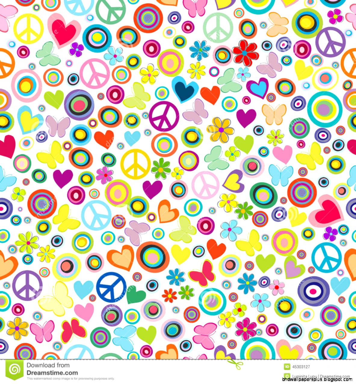 Flower Power Background Seamless Pattern With Flowers Peace Sig