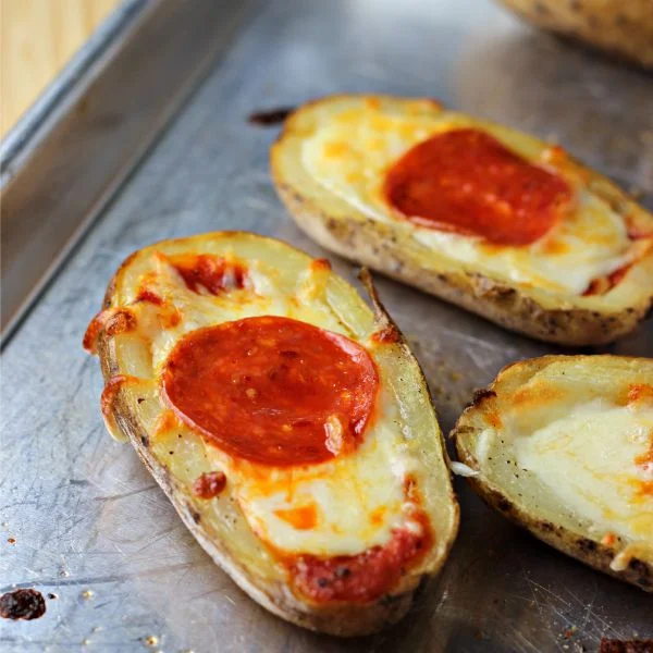 Pepperoni Pizza Potato Skins | by Renee's Kitchen Adventures - Pizza meets potato skins in this easy to make recipe perfect for game day!  #Naturallycheesy #ad
