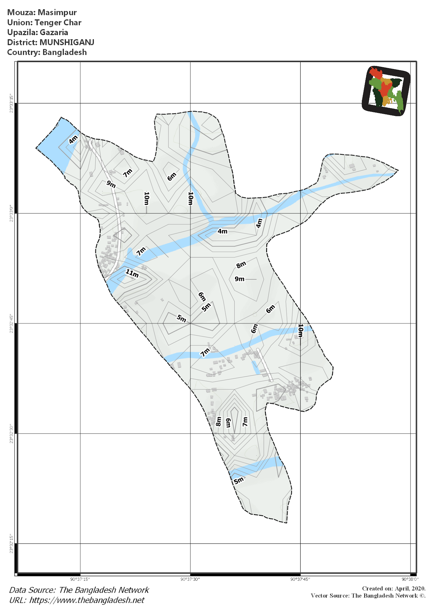 Map of Masimpur Mouza of Gazaria Upazila, MUNSHIGANJ, Bangladesh.
