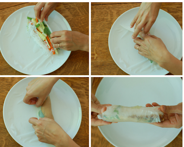 Rolling up a fresh spring roll