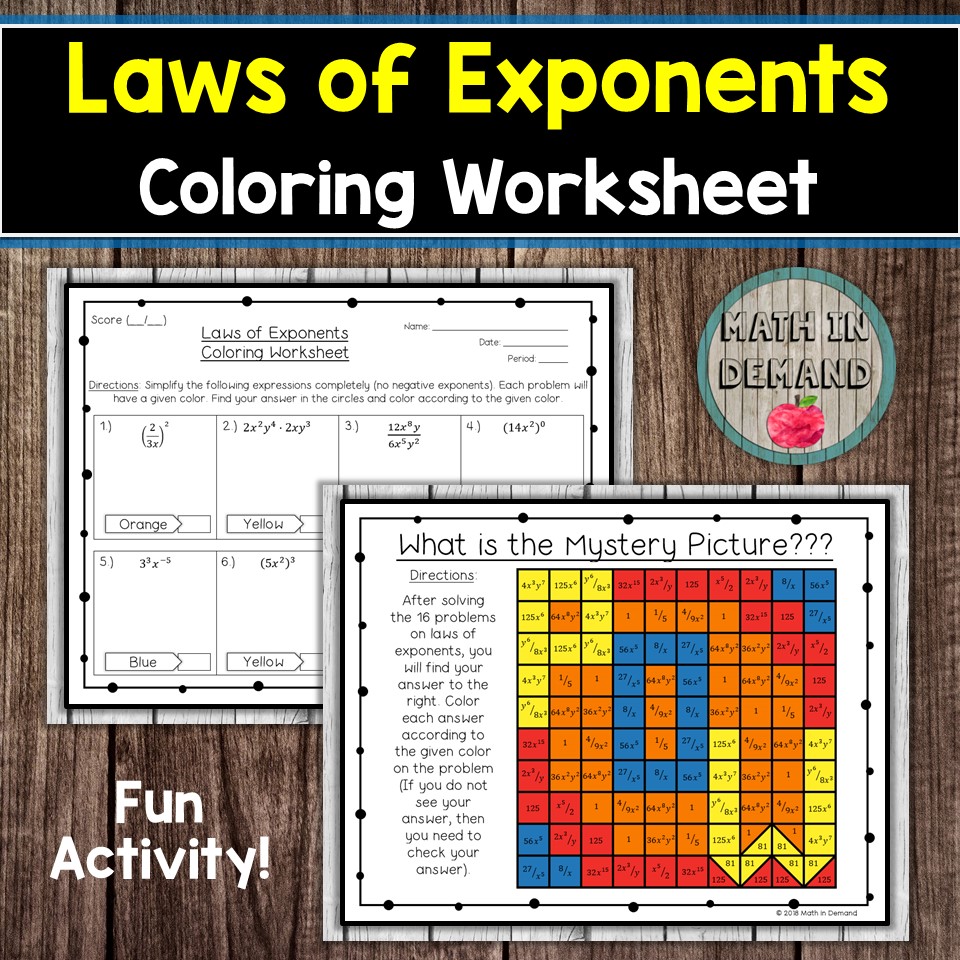 Math in Demand: Laws of Exponents Math Coloring Worksheet and Wheel