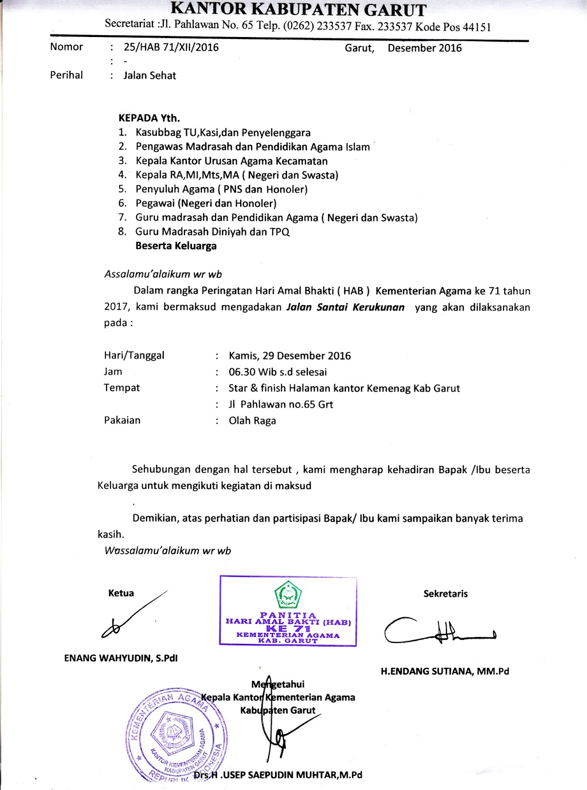 PENMAD GARUT PENGUMUMAN JALAN SEHAT DALAM RANGKA HAB