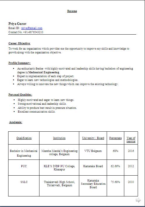 college resumes examples free download