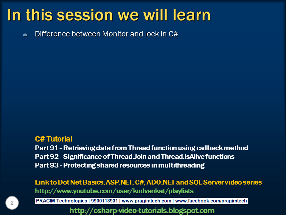 Sql server, and c video tutorial Part 94 Difference between Monitor and lock in C