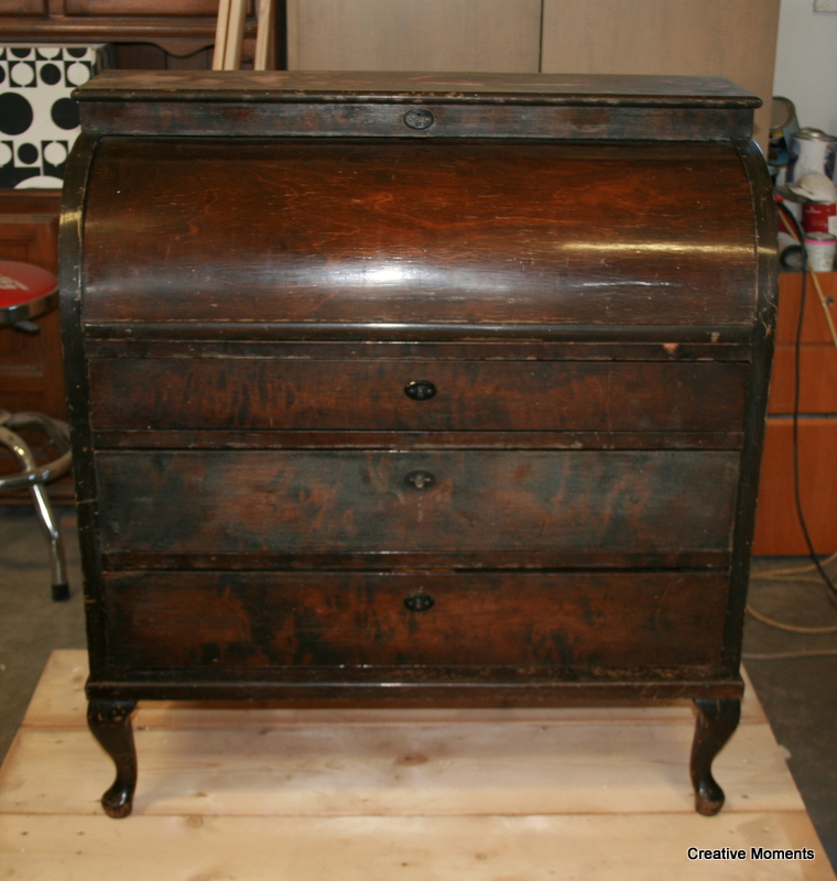 Milk Painted antique roll top desk