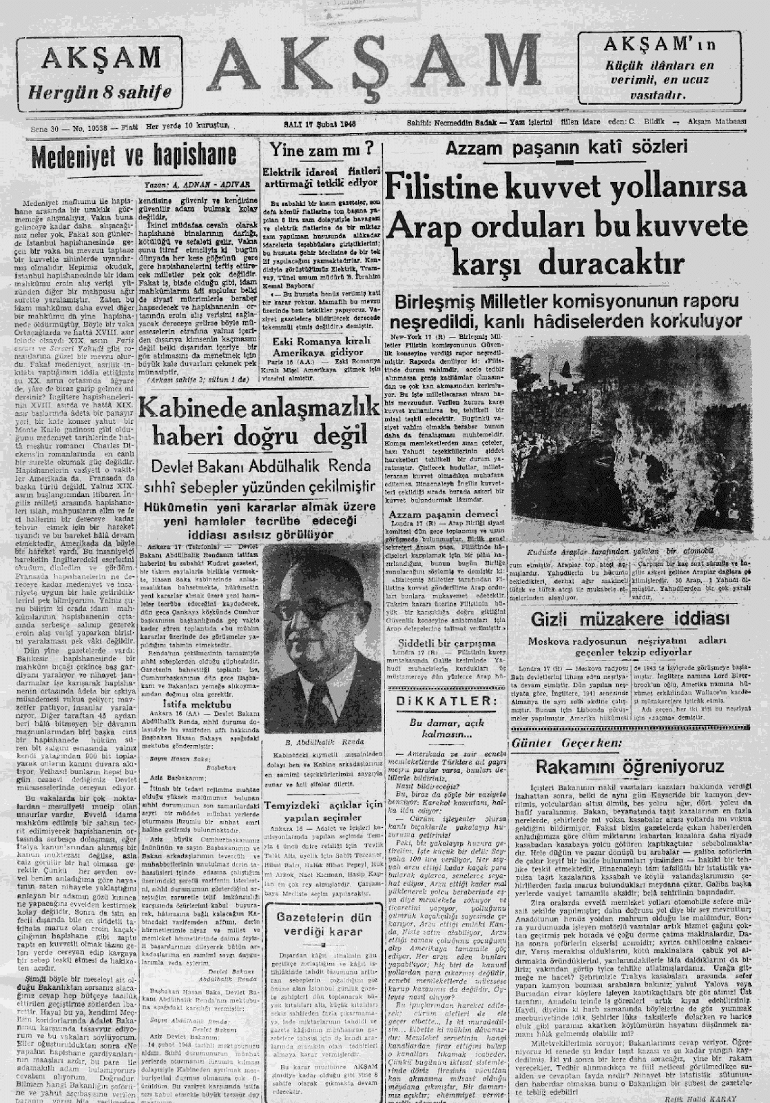 17 subat 1948 aksam tam metin