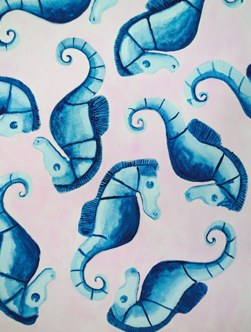 seahorse art -watercolor