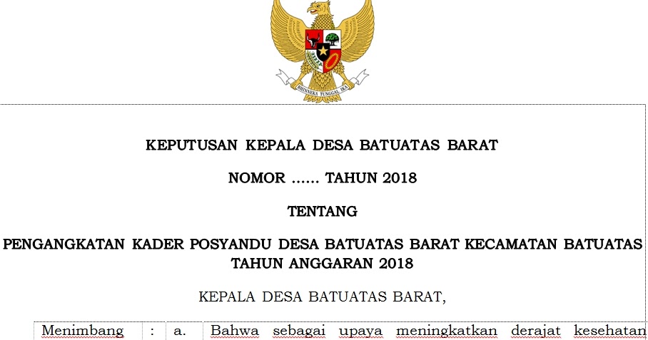 Contoh Format Terbaru SK Pengangkatan Kader Posyandu Desa