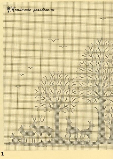 Лес. Филейные шторы крючком и вышивка (1)