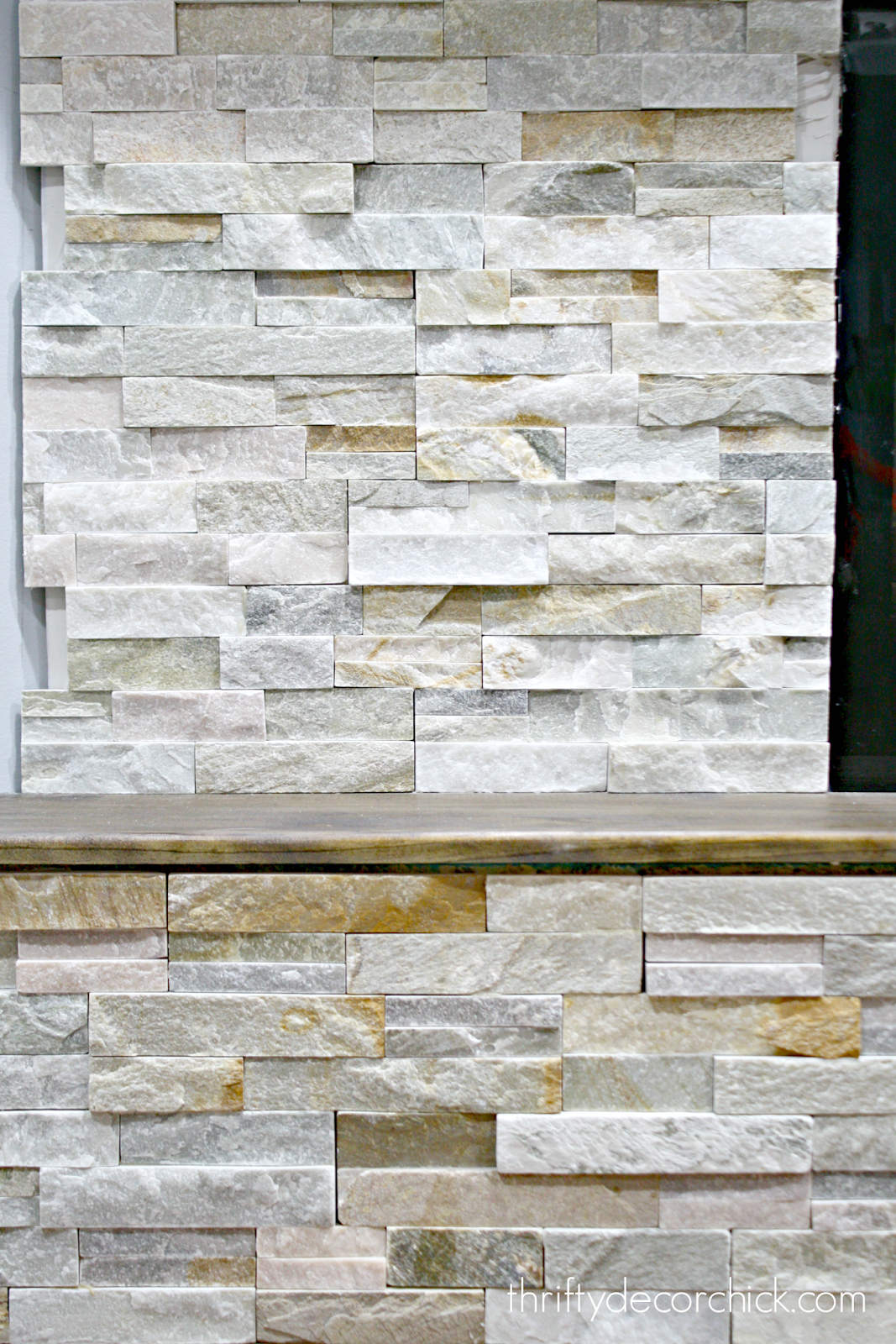 How to Install Stacked Stone Tile on a Fireplace | Thrifty Decor Chick |  Thrifty DIY, Decor and Organizing