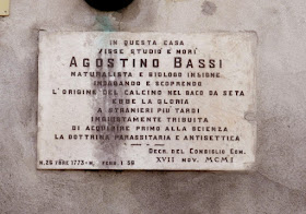 A plaque outside the house in Paolo Gorini in Lodi, where Bassi lived and studied, commemorates his life