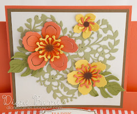 Centre step fancy fold birthday card using Stampin Up Botanical Blooms / Builder dies & Bloomin' Heart die. by Di Barnes #colourmehappy 2016 Occasions Catalogue - 2016-17 Annual Catalogue