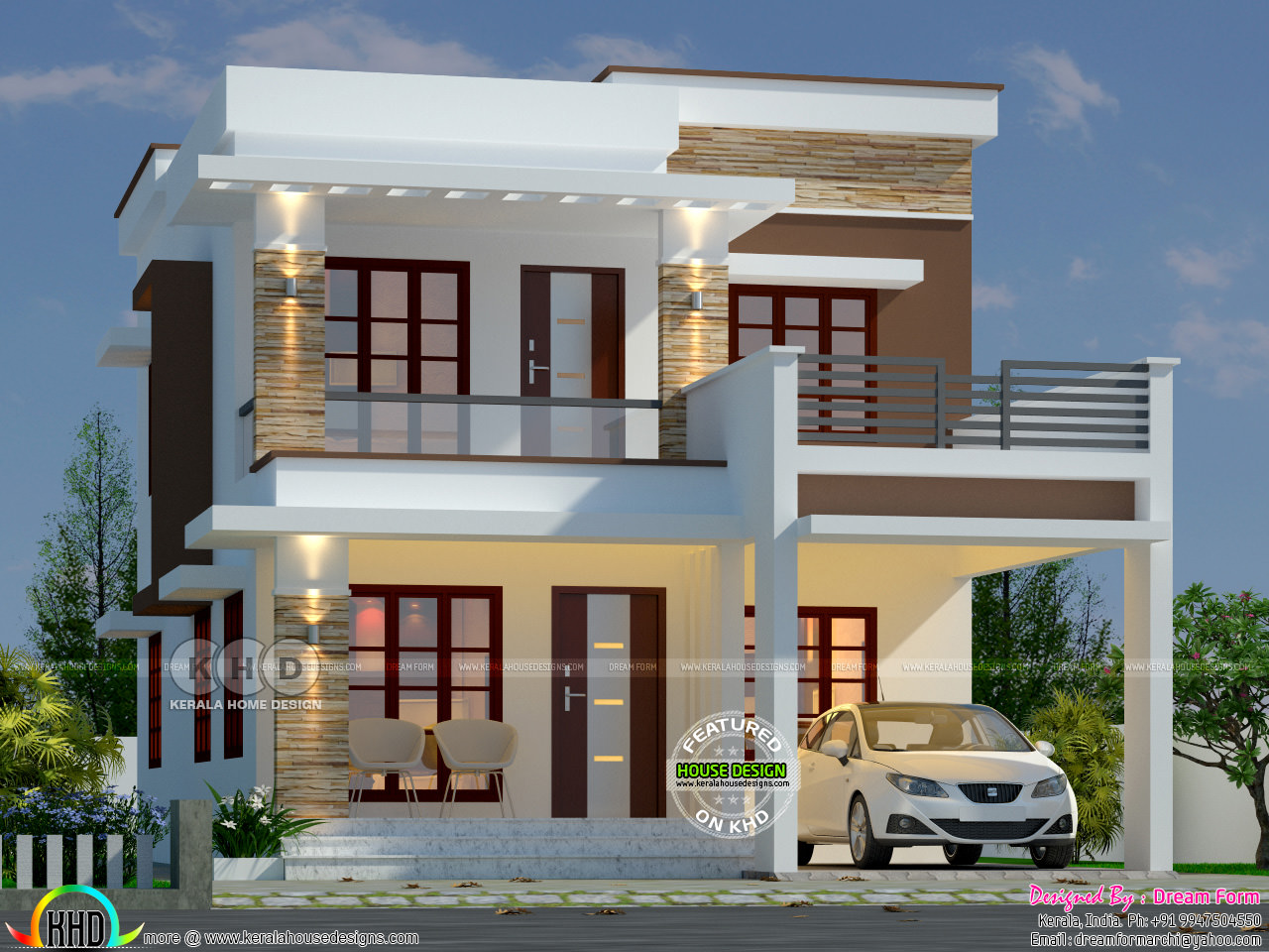 1656 Sq Ft 3 Bedroom Flat Roof Home Kerala Home Design And