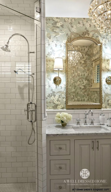 pretty bathroom subway tiles sconces chandelier fl