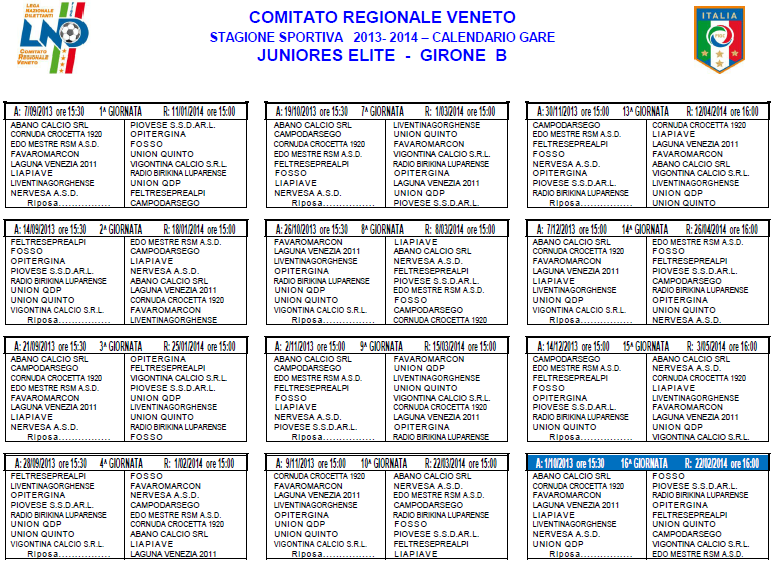 Calciobellunese Juniores Regionali Elite B ecco il calendario