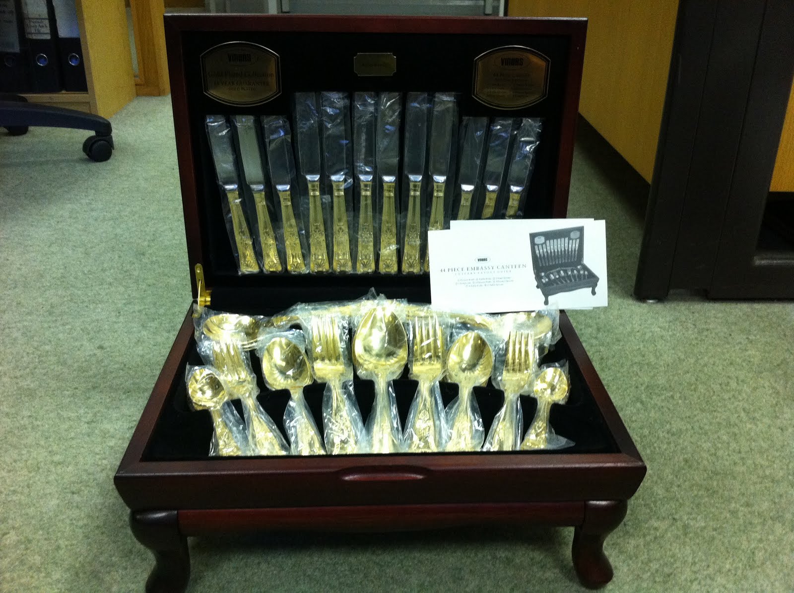 Cancerkin News Item for sale Gold Plated Cutlery Canteen