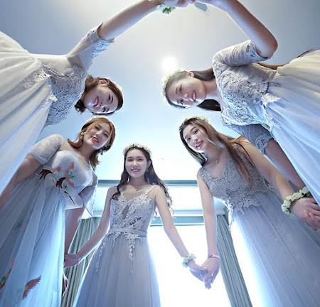 2017 5-Design Light Blue Lace Bridesmaids Long Dress