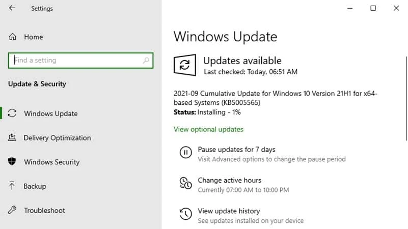 Install Windows 10 update KB5005565 for versions 2004, 20H2, and 21H1