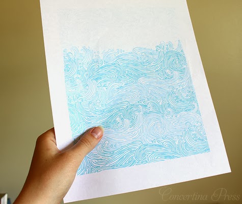 Printed invitation liner in waves pattern - Concertina Press
