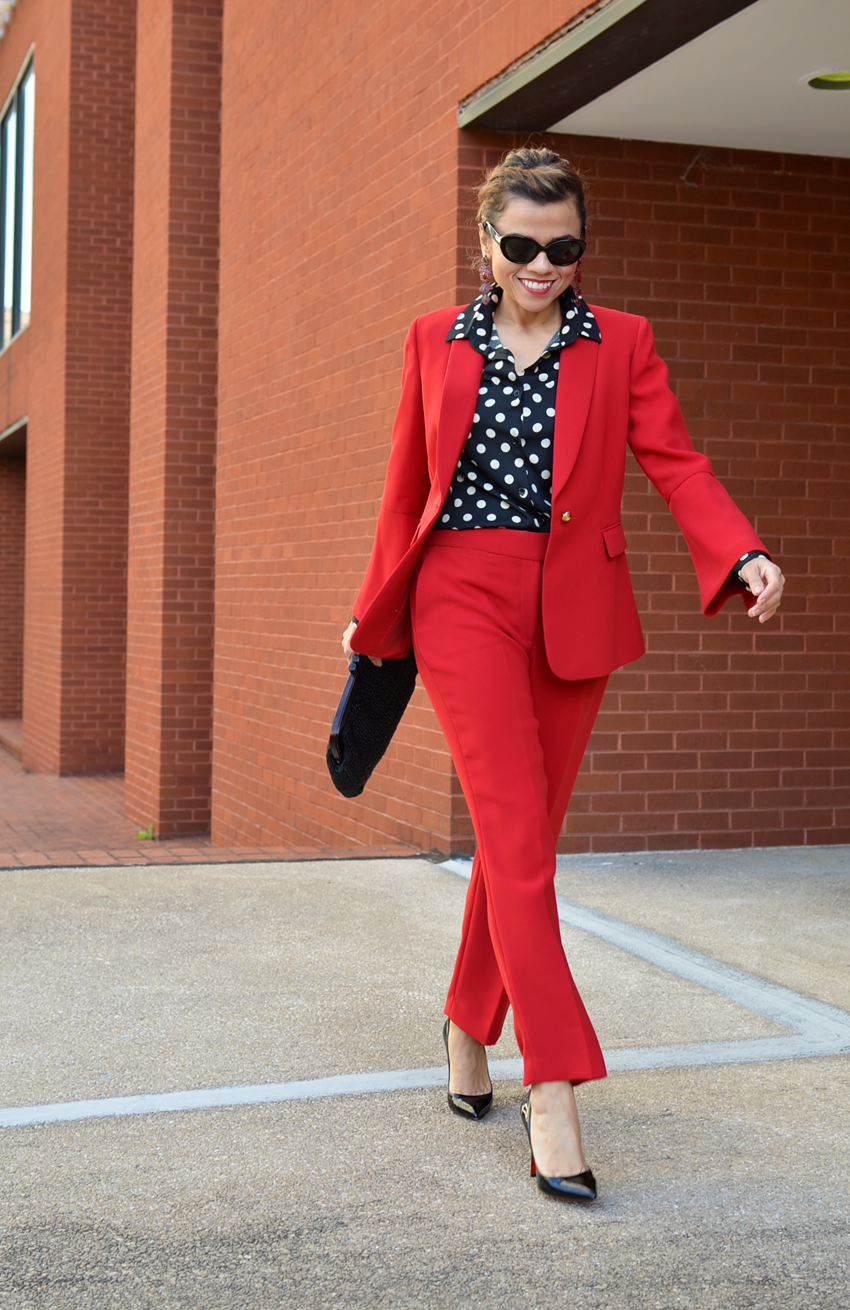 Monday Work Outfit With A Powerful Red Pantsuit | MY SMALL WARDROBE