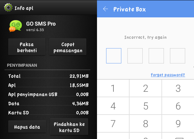 Cara Membuka Private Box di GO SMS Pro Yang Terkunci