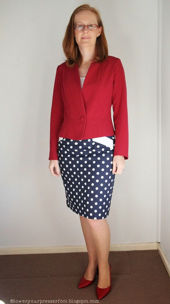 Navy blue polka dot pencil cheap skirt