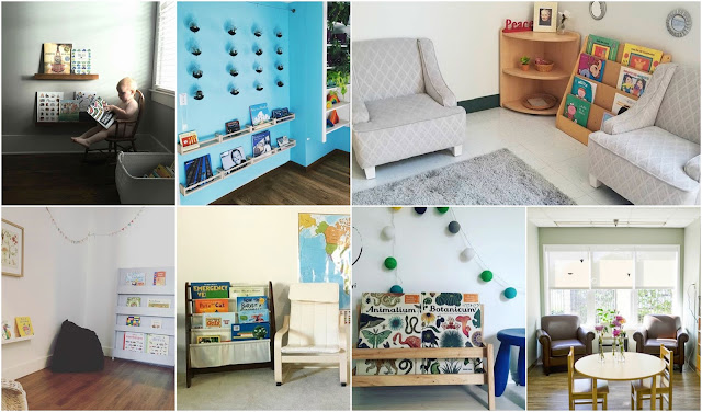 7 inspiring Montessori reading spaces. Great inspiration for creating a Montessori inspired reading space at home. 