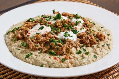 Baba Ghanoush Topped with Lamb and Yogurt