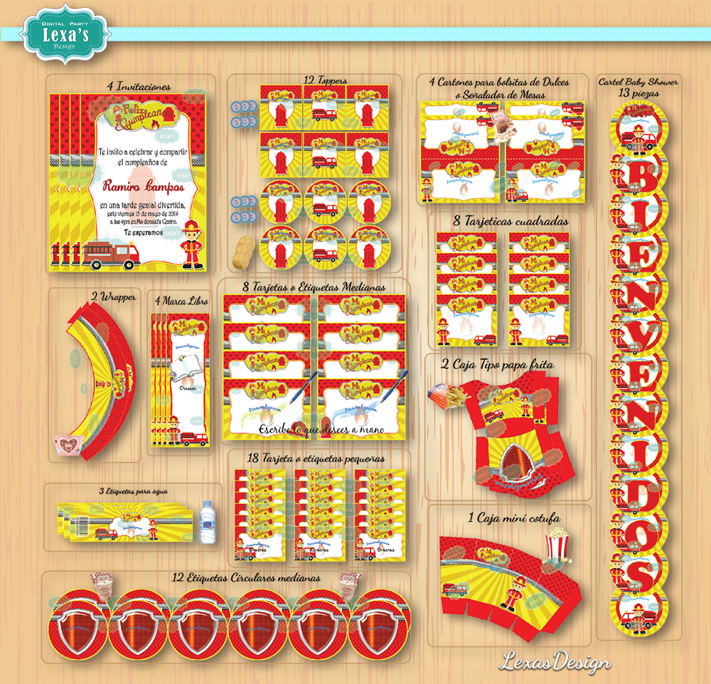 Kit imprimibles para fiestas Bomberos Fireman
gratis