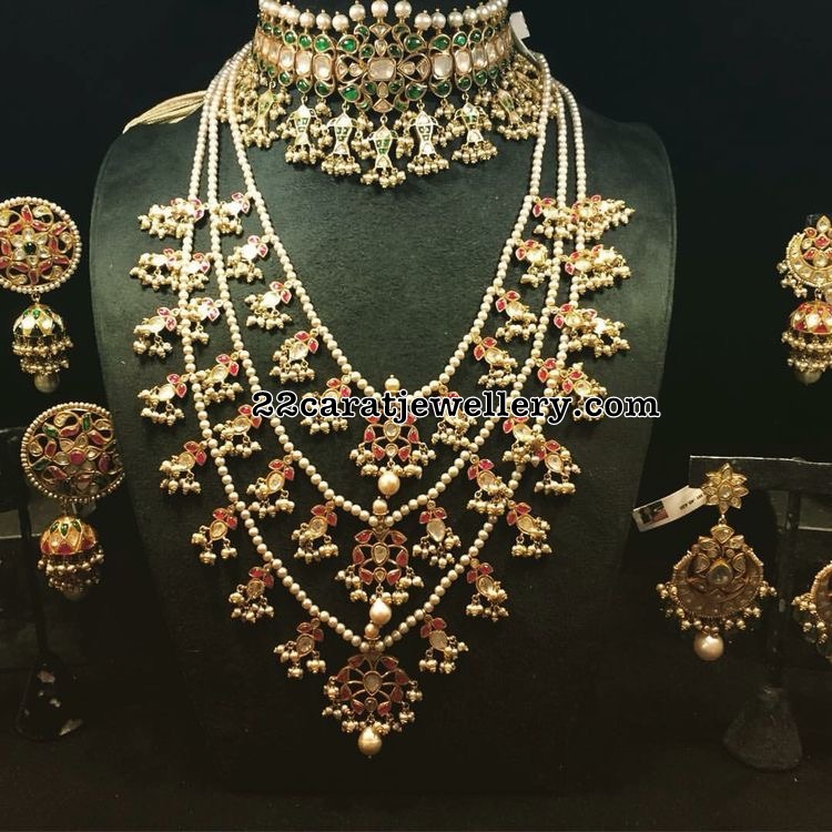 Multi Layer Pearl Haar Kundan Choker Jewellery Designs