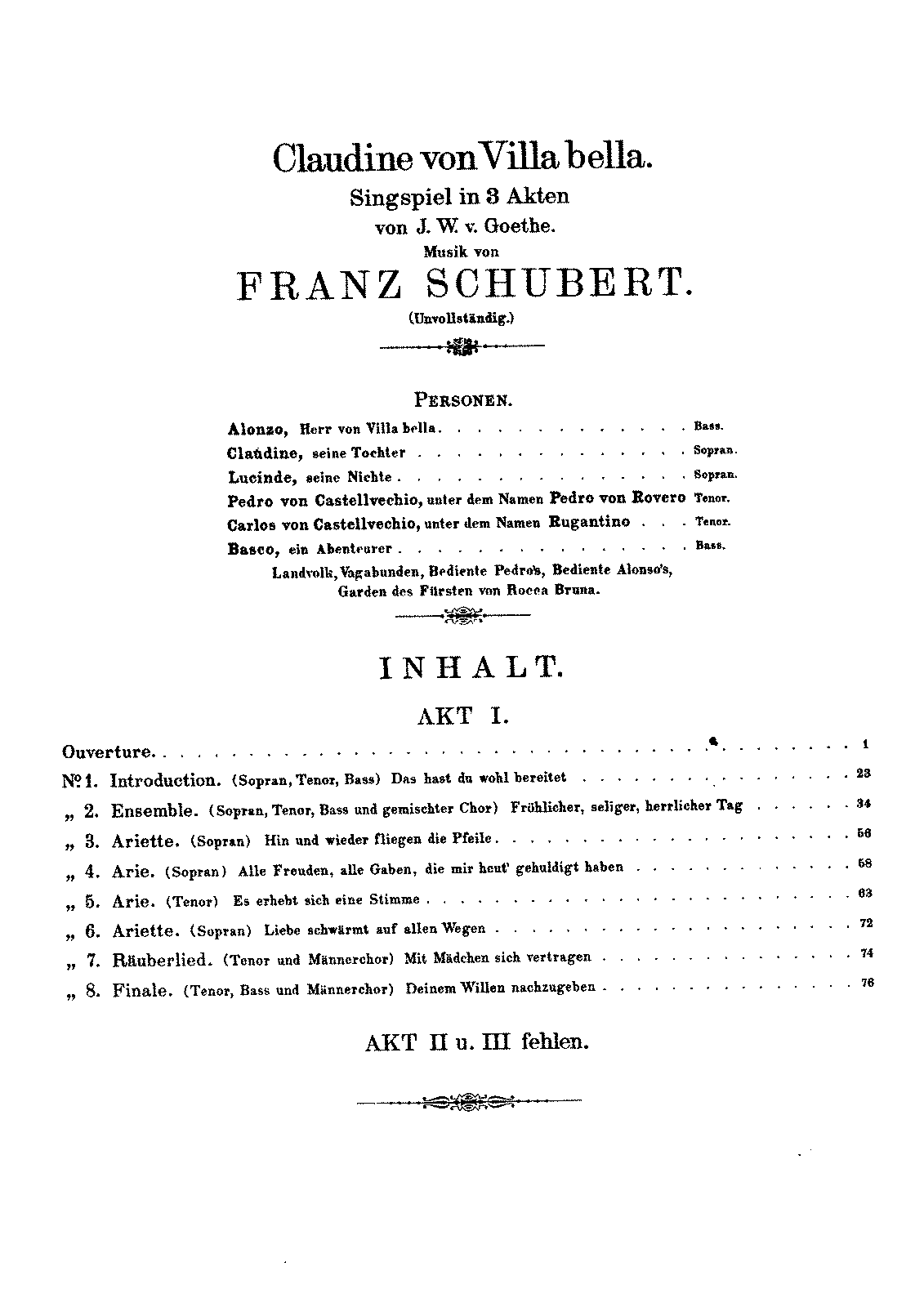 Friedrichs Arie from Die Zwillingsbrüder D647 - Score