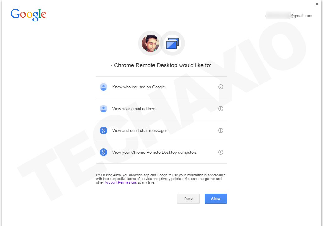 Allow access to google account Allow access to google account