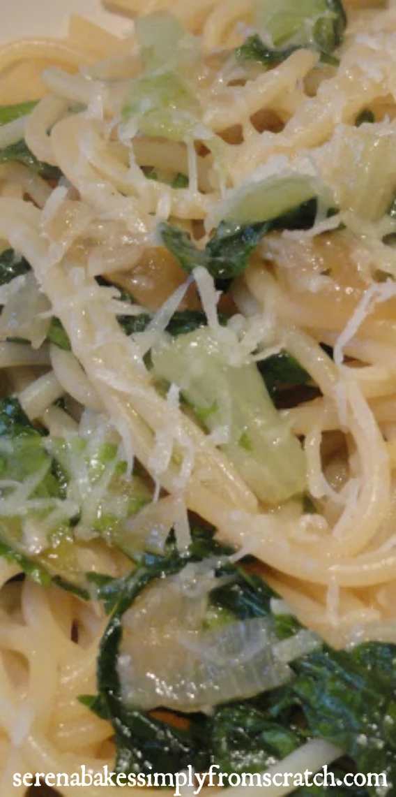 Curly Endive With Spaghetti a quick and easy to make meatless meal. serenabakessimplyfromscratch.com