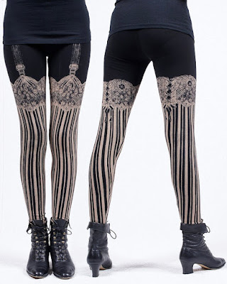 Women's Steampunk Burlesque Garter and Stockings Leggings black