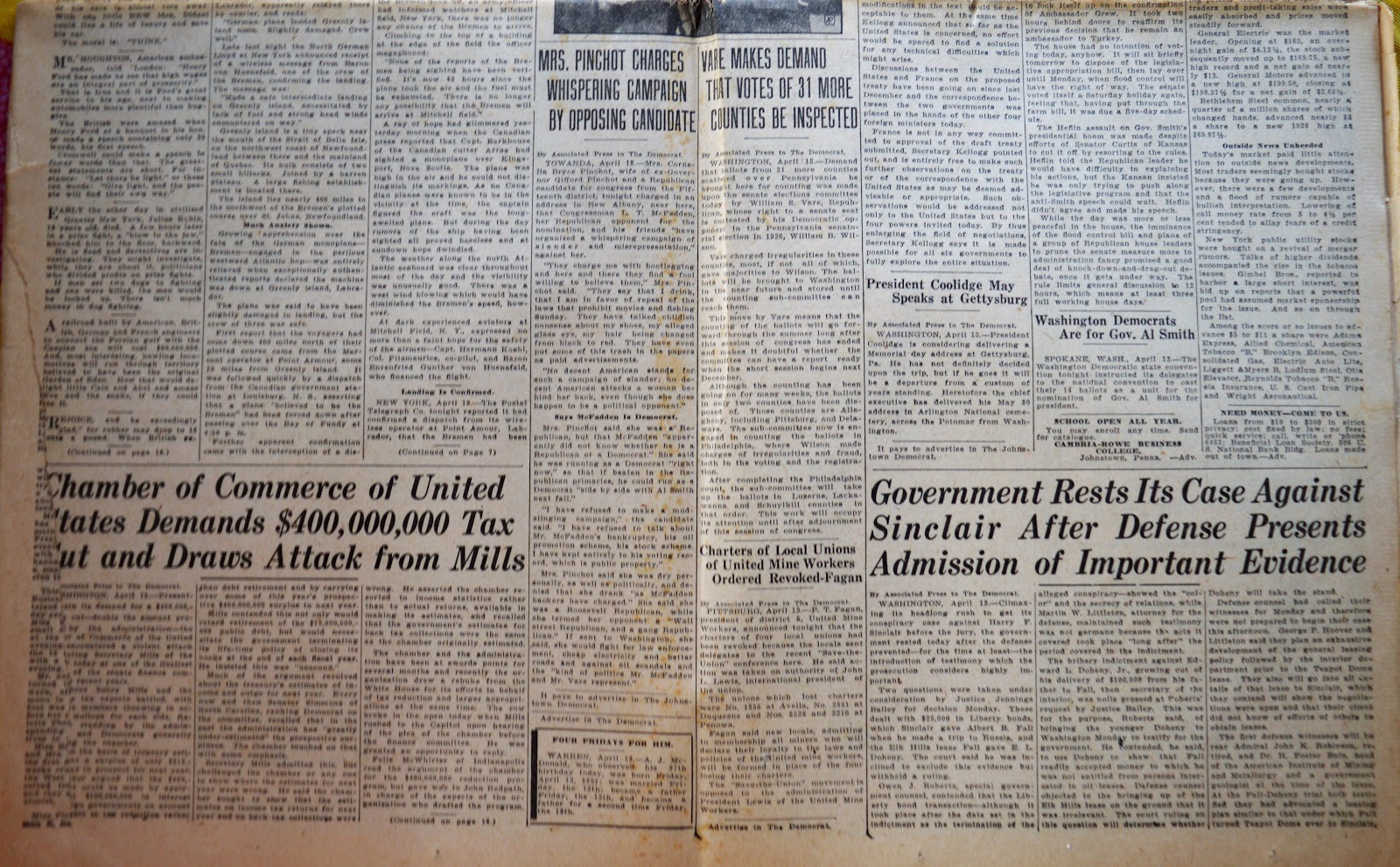 Old Johnstown Newspapers April 14, 1928 The Johnstown Democrat