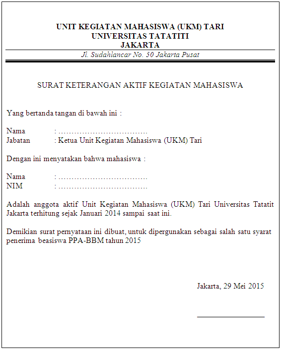 Contoh Surat Aktif Organisasi Informasi Seputar Dunia