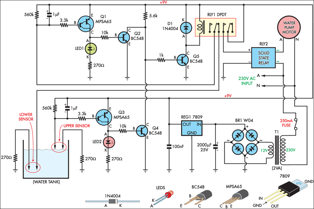 NTE Electronics Circuit: Automatic Water Tank Filler Circuit Diagram