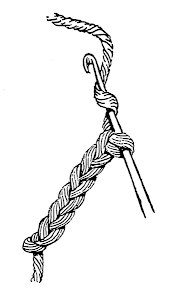 Line art example of a crochet hook with chain