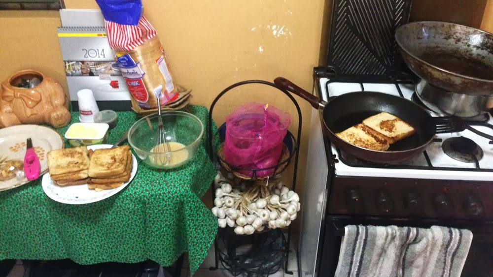 This is not my kitchen. This is my mother's kitchen, and I am just taking a photo of it while cooking. Some sort of selfie, I guess. Kitchelfie?